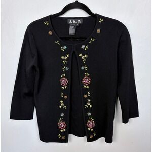 J.A.C Vintage Beaded Cardigan Black Floral Embroidery Romantic Fairy Size‎ Small